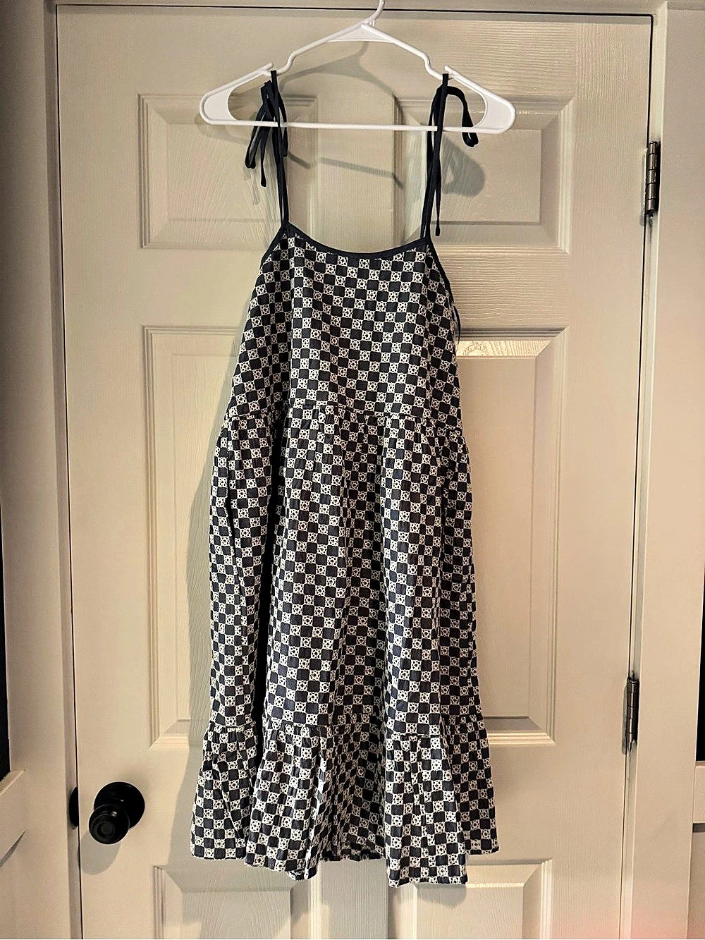 Mikarose The Leon Denim Checkered Dress Blue & White Small NEE